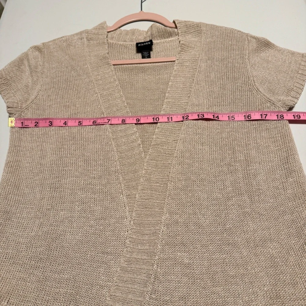 Eileen Fisher Hemp Knit Short Sleeve Open Front Cardigan Sz M Beige Tan - Picture 5 of 13